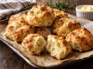 Gluten-free drop biscuits on a baking sheet